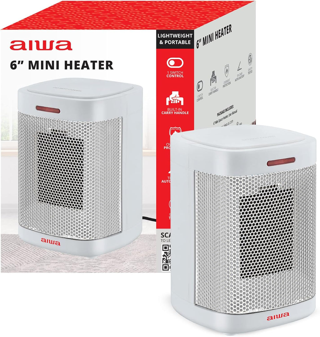 Aiwa Ceramic 500W Mini Space Heater with Handle - White