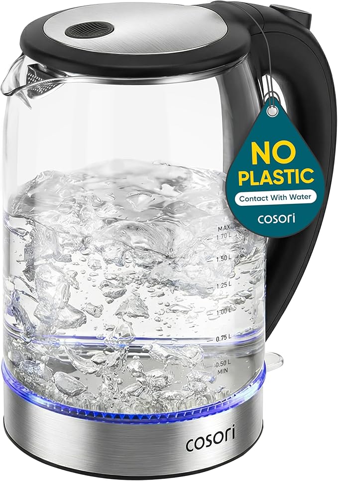 Cosori Electric Kettle, No Plastic Contact With Water, Wide Mouth For Easy Cleaning, Auto Shut Off, 1.7L Tea Kettle