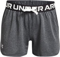 Under Armour Girls Play Up Solid Shorts - Pitch Gray Light Heather/Metallic Silver - Youth Large