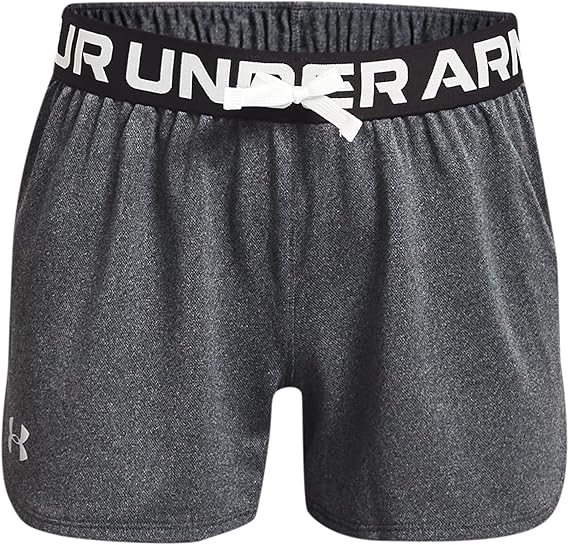 Under Armour Girls Play Up Solid Shorts - Pitch Gray Light Heather/Metallic Silver - Youth Large