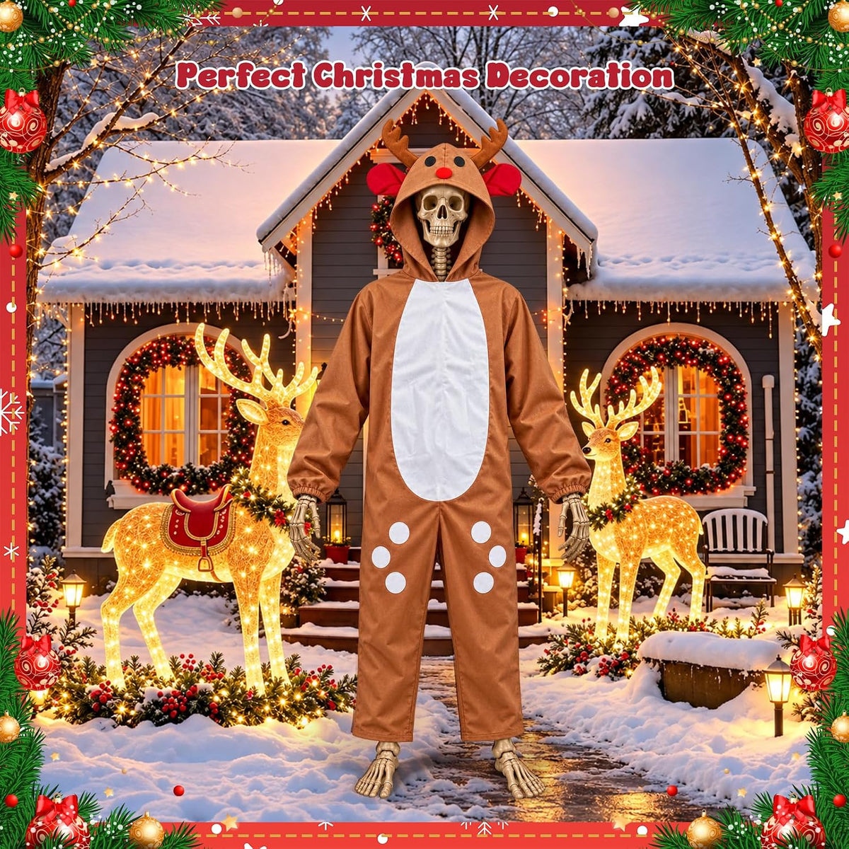 12 ft Skeleton Christmas Costume Set Xmas Deer Skeleton Outfit Clothes