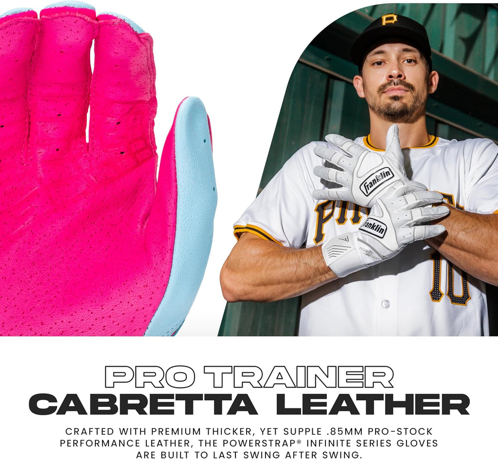 Franklin Sports MLB Infinite Powerstrap Batting Gloves - Pink/Carolina Blue - Adult Large