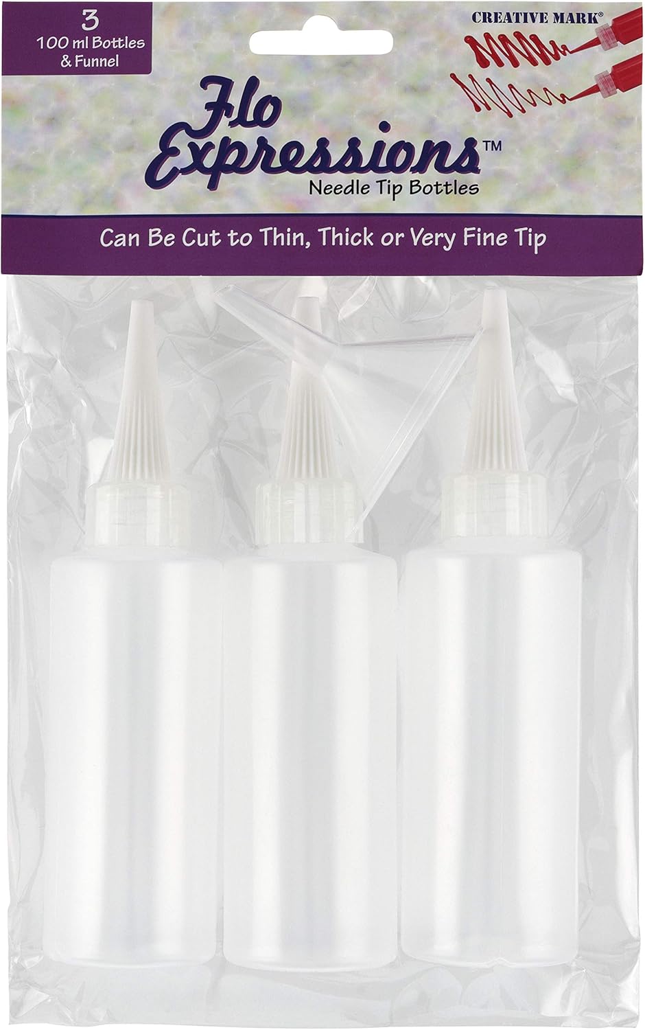 Creative Mark Flo Expressions Bottles - Artist Paint Bottles Detailing Bottles Multipack for Fine Lines and Small Details - [Pack of 3-100ml/3.3oz Bottles]