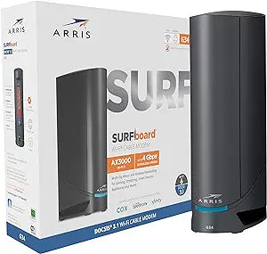 ARRIS Surfboard G34 DOCSIS 3.1 Gigabit Cable Modem & Wi-Fi 6 Router (AX3000) Model: G34 SN: 101562 (Used, Open Box)