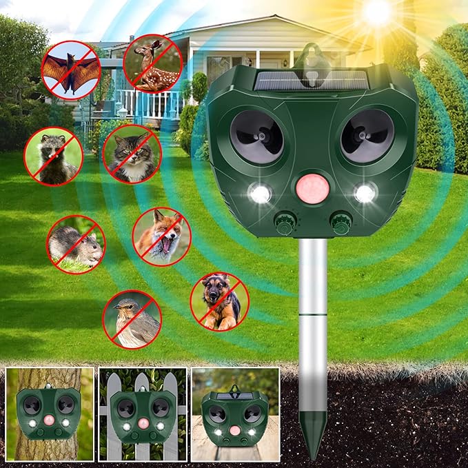 Ultrasonic Animal Repeller,2024 Upgrade Solar Animal Repeller,5 Modes Cat Repellent Outdoor Solar Powered Ultrasonic Dog Repellent with Motion Sensor & Flashing Light,Deer Repellent for Yard Garden