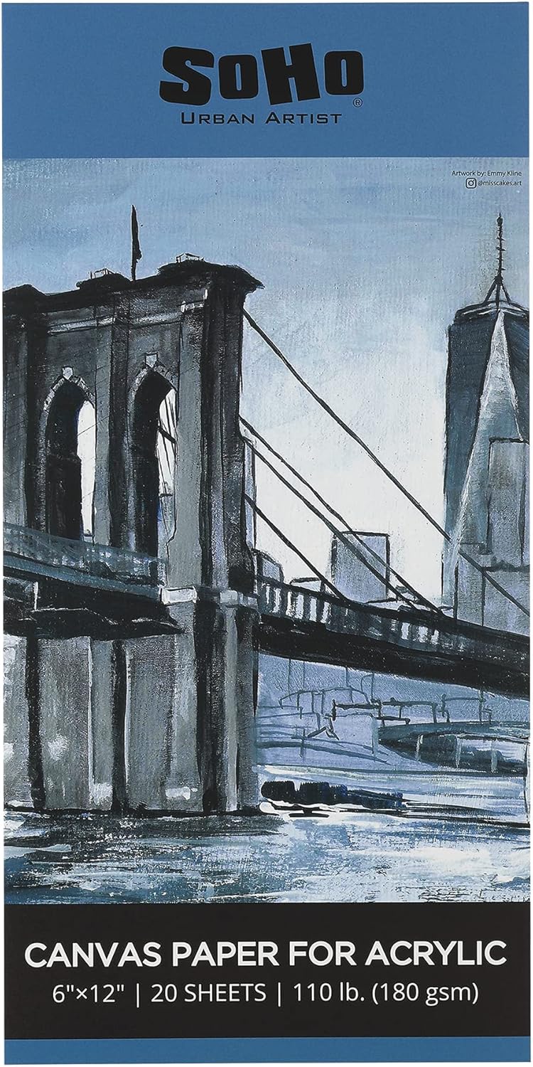 SoHo Urban Artist Acrylic Canvas Pads - Textured Canvas Paper Pad for Painting, Drawing, Pastels, Travel, & More! - [Single - 6x12]