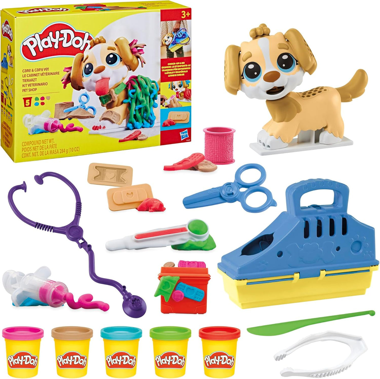 Play-Doh Care 'n Carry Vet Playset for Kids 3 Years and Up with Toy Dog, Storage, 10 Tools, and 5 Modeling Compound Colors, Non-Toxic