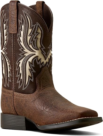 ARIAT Unisex-Kid's Driftwood Wide Square Toe Western Boot - Earth/Royal Chocolate - Size 8