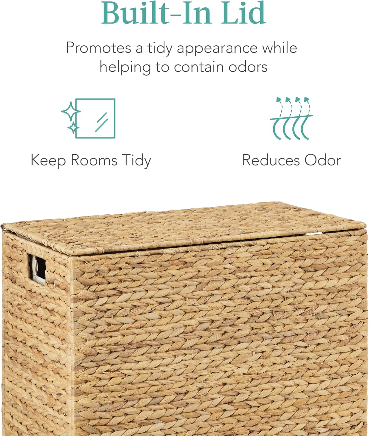 Large Water Hyacinth Laundry Hamper Basket – Double Sorter with 2 Liner Bags, Natural