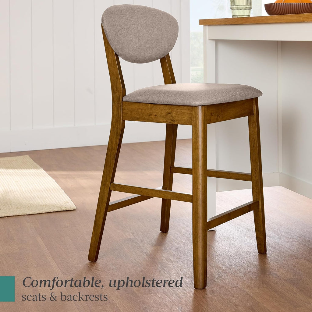 Best Choice Products - Set of 2 Modern Counter-Height Bar Stool Set W/ Upholstered Seat Cushion - Walnut/Grey