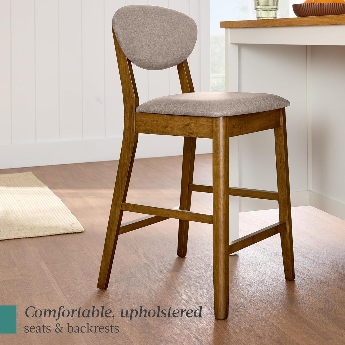 Best Choice Products - Set of 2 Modern Counter-Height Bar Stool Set W/ Upholstered Seat Cushion - Walnut/Grey