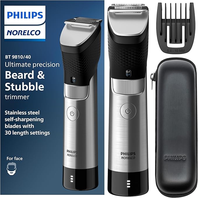 Philips Norelco Series 9000, Ultimate Precision Beard and Hair Trimmer with Beard Sense Technology for an Even Trim, BT9810/40