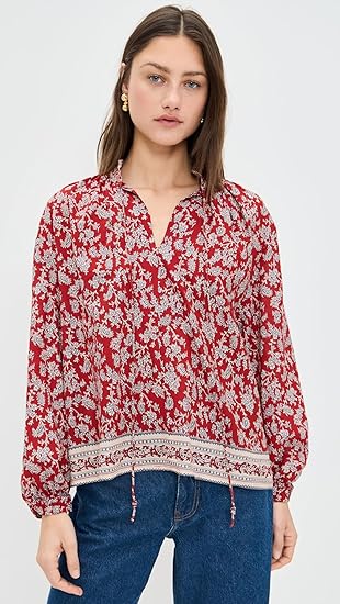 Madewell Women's Shirred Popover Top in Paisley Print - Ground Madder - Size: XL