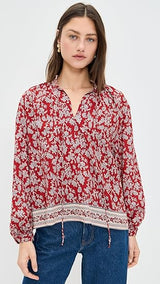 Madewell Women's Shirred Popover Top in Paisley Print - Ground Madder - Size: XL