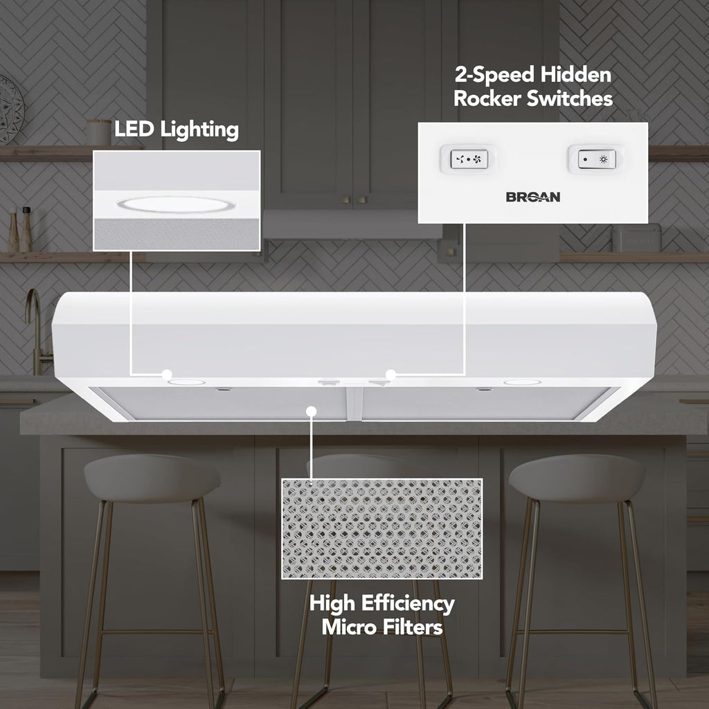 Broan-NuTone 30-Inch Under-Cabinet Range Hood, 350 Max CFM - White