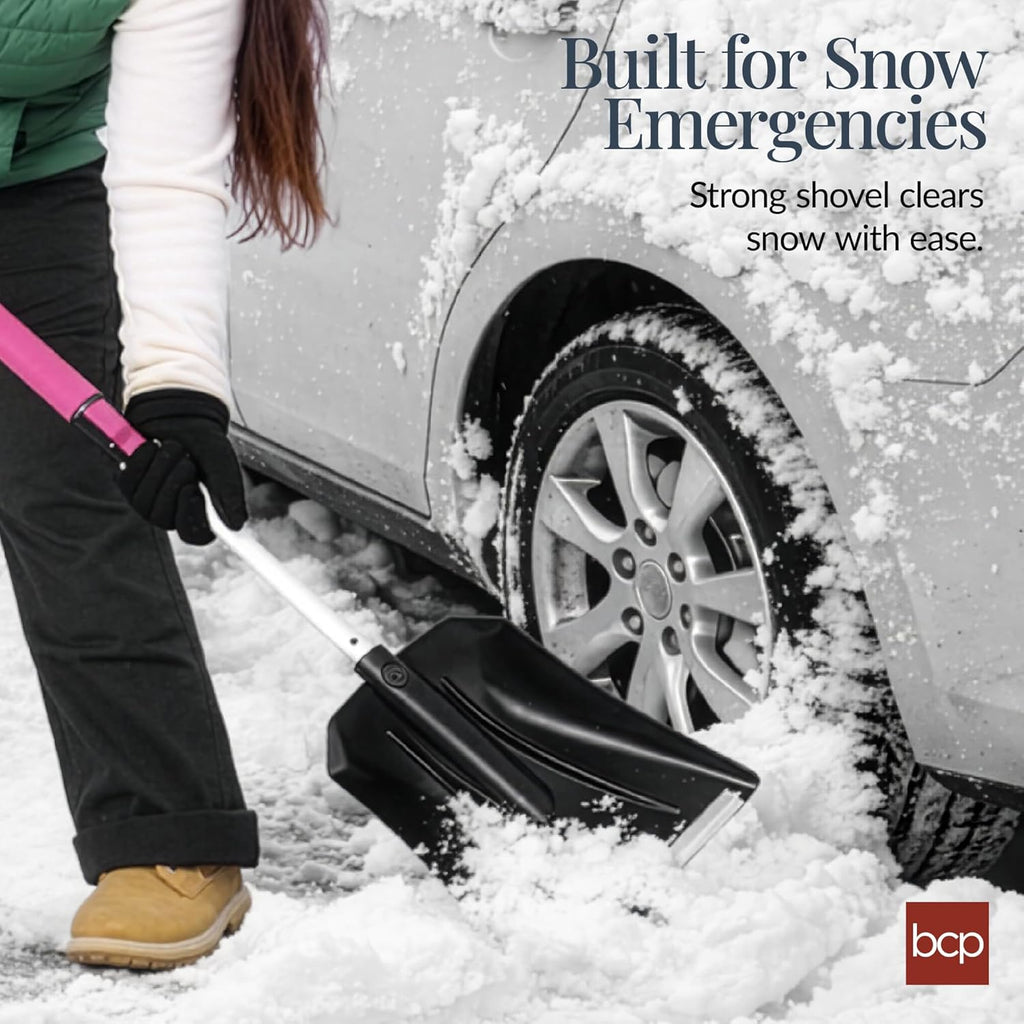 Best Choice Products - 4 in 1 Snow Brush with Shovel, Ice Scraper & Squeegee w/Storage Bag - Pink