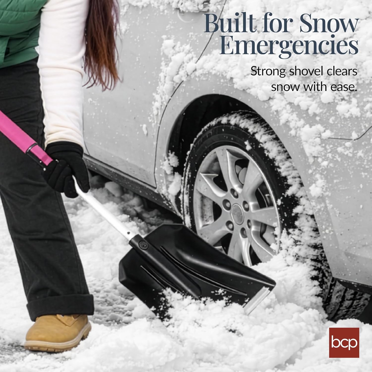 Best Choice Products - 4 in 1 Snow Brush with Shovel, Ice Scraper & Squeegee w/Storage Bag - Pink