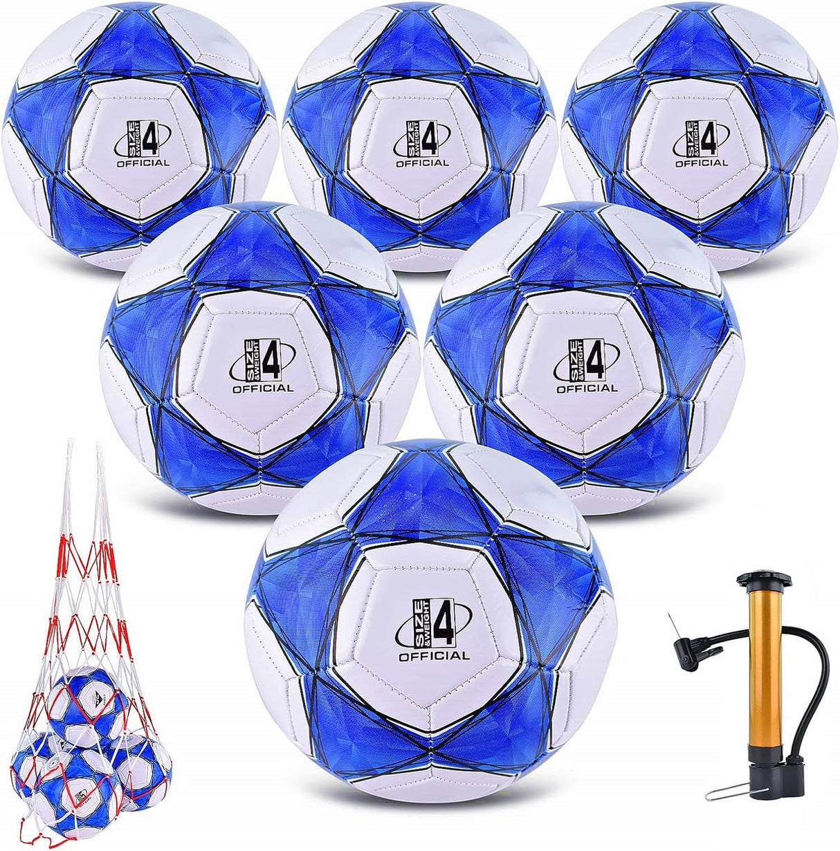 6 Pack Classic Deflated Soccer Balls Size 4 with Pump and Mesh Bag for Indoor Outdoor Lawn Game Training Practice Bulk Sport Gift for Teens Adults, Dark Blue, Size 4