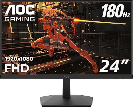 AOC 24G15N 24" Gaming Monitor, Full HD 1920x1080, 180Hz 1ms, 1x HDMI 2.0, 1x Display Port, Adaptive-Sync, 3-Sided Frameless, HDR Ready, Console Gaming Ready, 3-Year Zero-Bright-Dot