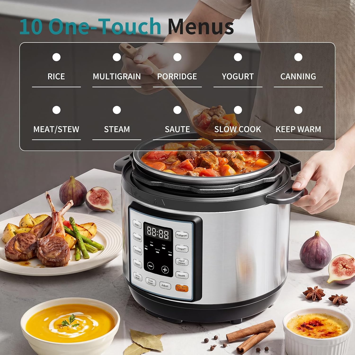 OLIXIS 10-In-1 Electric Pressure Cooker (Model AH-YLG95DY-3SR)-Silvery