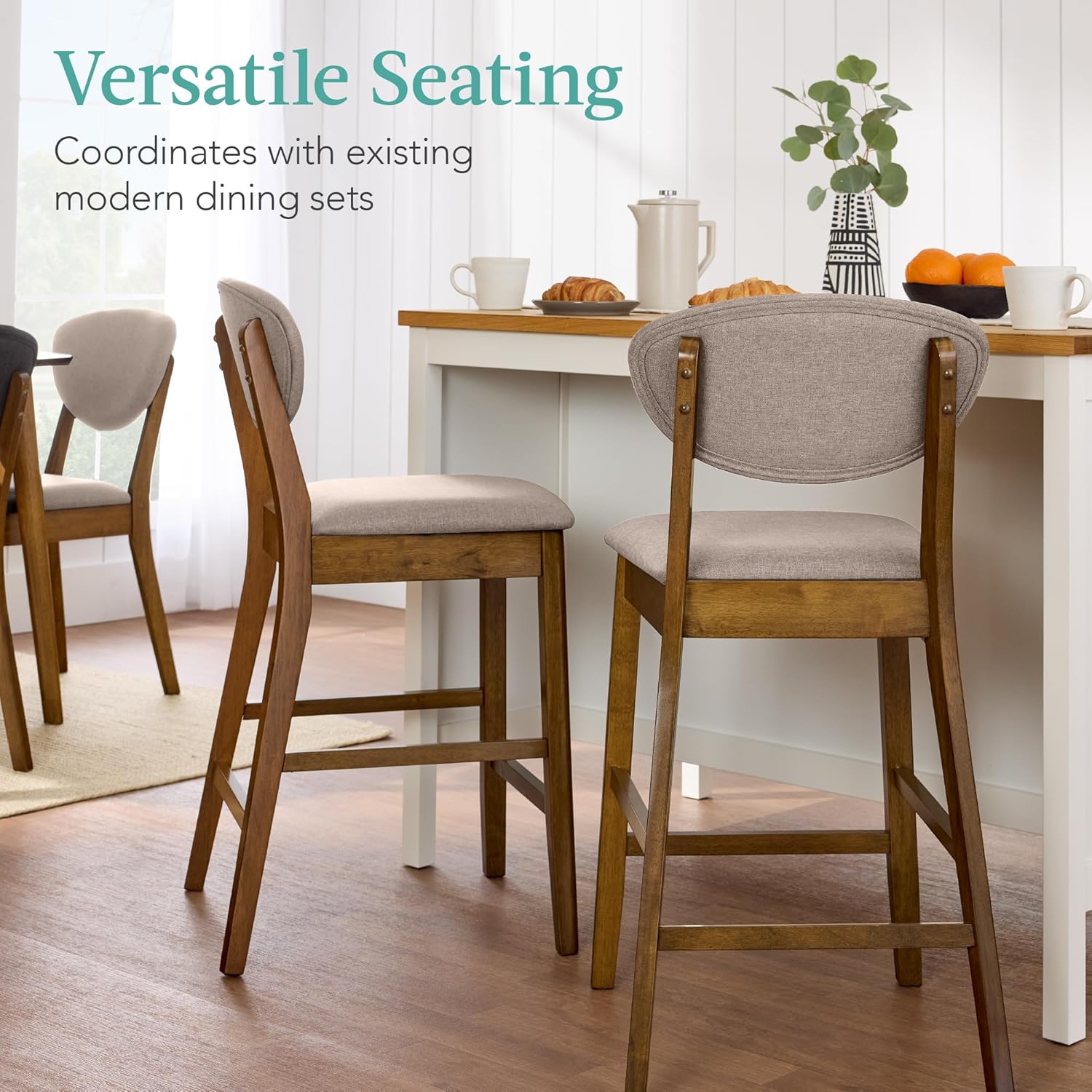 Best Choice Products - Set of 2 Modern Counter-Height Bar Stool Set W/ Upholstered Seat Cushion - Walnut/Grey