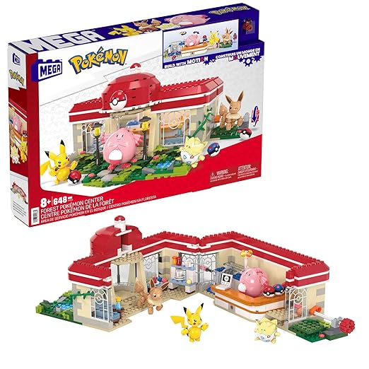 MEGA Pokémon Building Toys Set Forest Pokémon Center with 648 Pieces, 4 Poseable Characters, for Kids