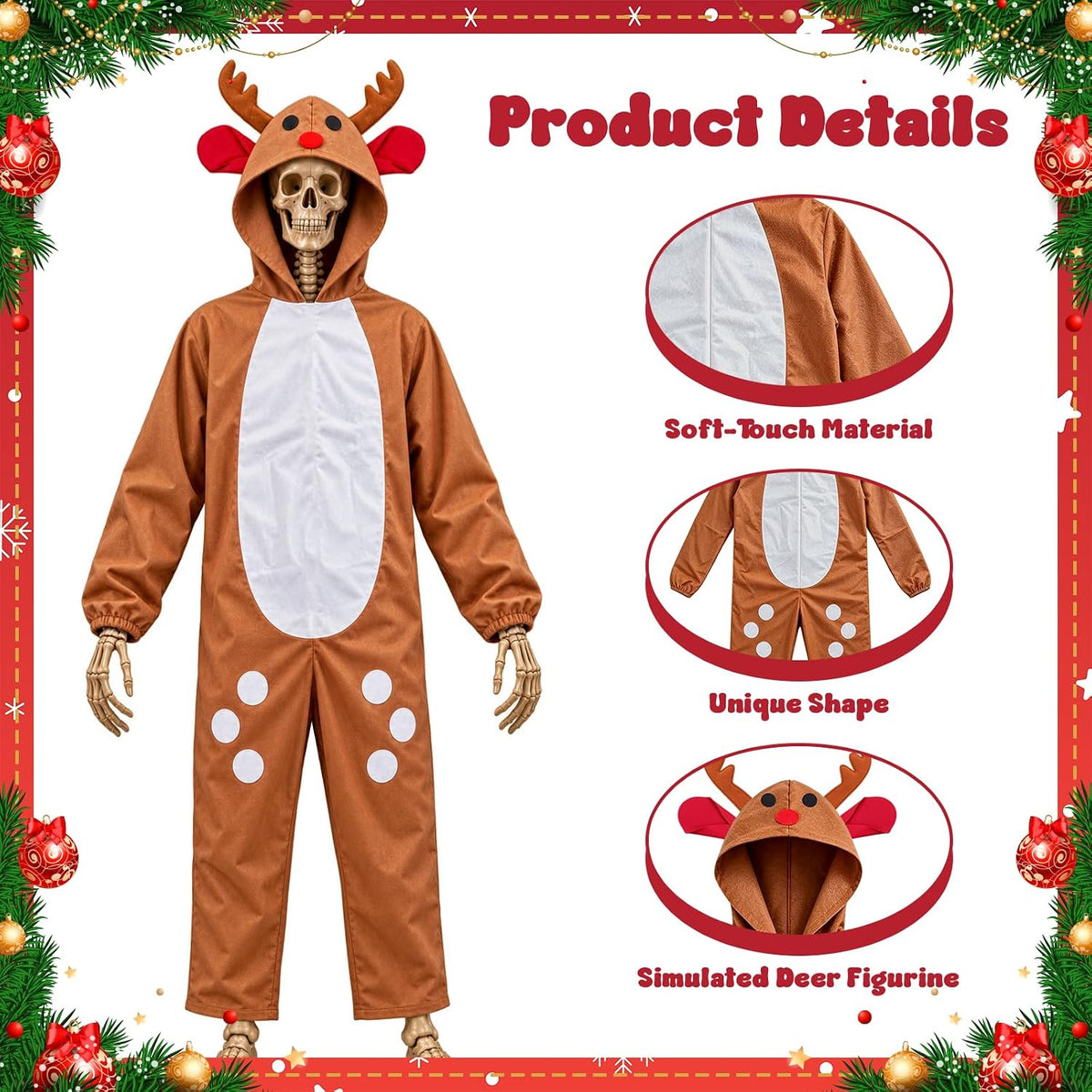 12 ft Skeleton Christmas Costume Set Xmas Deer Skeleton Outfit Clothes