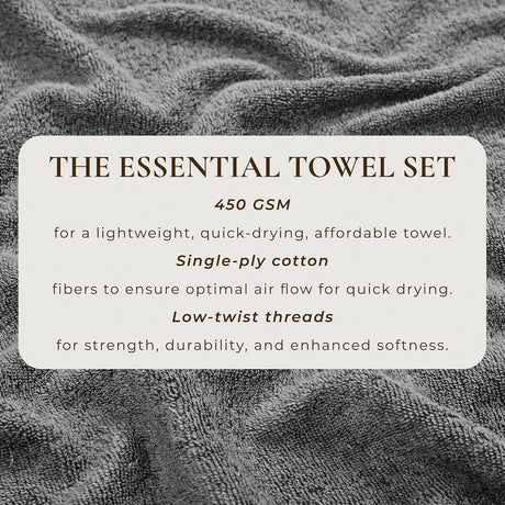 Dark Grey Bath Towels - 100% Cotton 4 Pack 54x27 Bath Towel Set - Lightweight, Absorbent, Quick-Dry Towels for Bathroom