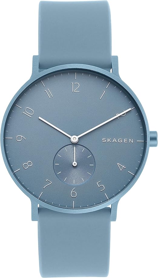 Skagen Men's Aaren Three-Hand Sky Blue Aluminum and Silicone Band Watch (NEW, OPEN BOX)