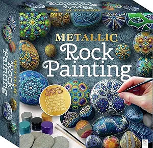 Metallic Rock Painting Box Set - DIY Rock Painting for Adults - Rocks, Brush, Paint Included - Mandala Stone Artist - Create Rock Artwork at Home - Arts and Craft for Adults - Adult Hobbies