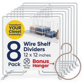 Neatly Made White Wire Shelf Dividers for Closet Organization – 8-Pack – Sturdy and Easy Set-Up Closet Shelf Dividers with Bonus Rose Gold Hanger – 12...