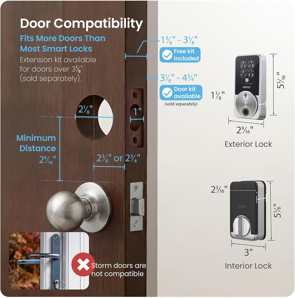 Lockly Secure Pro Zeno Series Smart Door Lock,Fingerprint Keyless Entry Door Lock for Front Door with Apple Home Key,Built-in Wi-Fi,Auto Lock, App Remote Control,IP65 Waterproof,Easy Installation