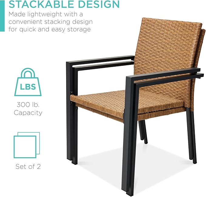 Best Choice Products Set of 2 Stackable Outdoor Wicker-NATURAL