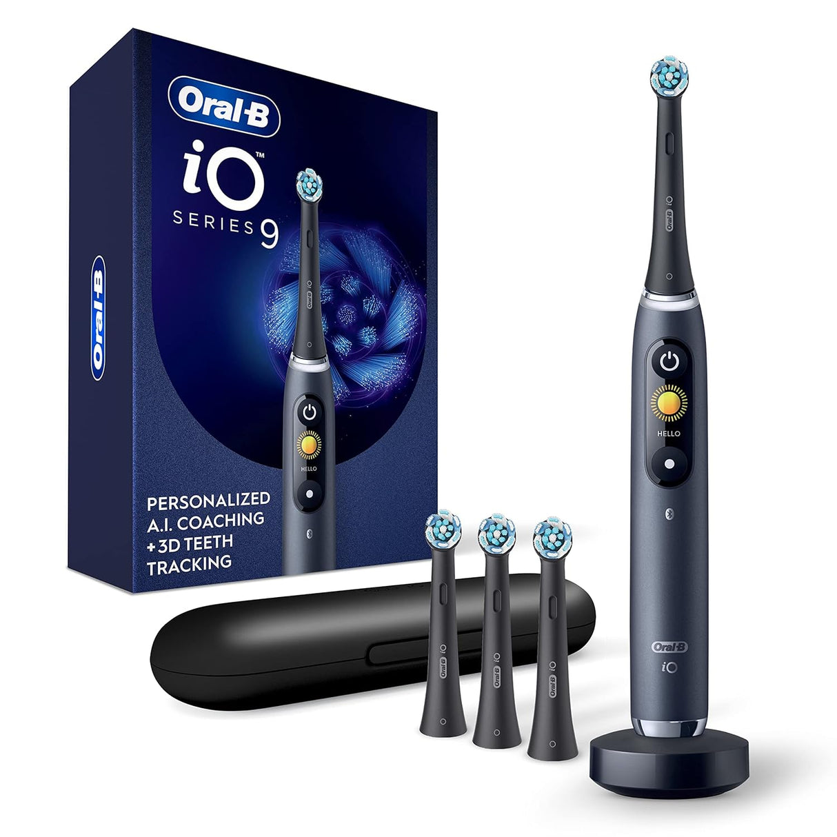 Oral-B iO Series 9 Electric Toothbrush with 3 Replacement Brush Heads, Black Onyx (NEW)