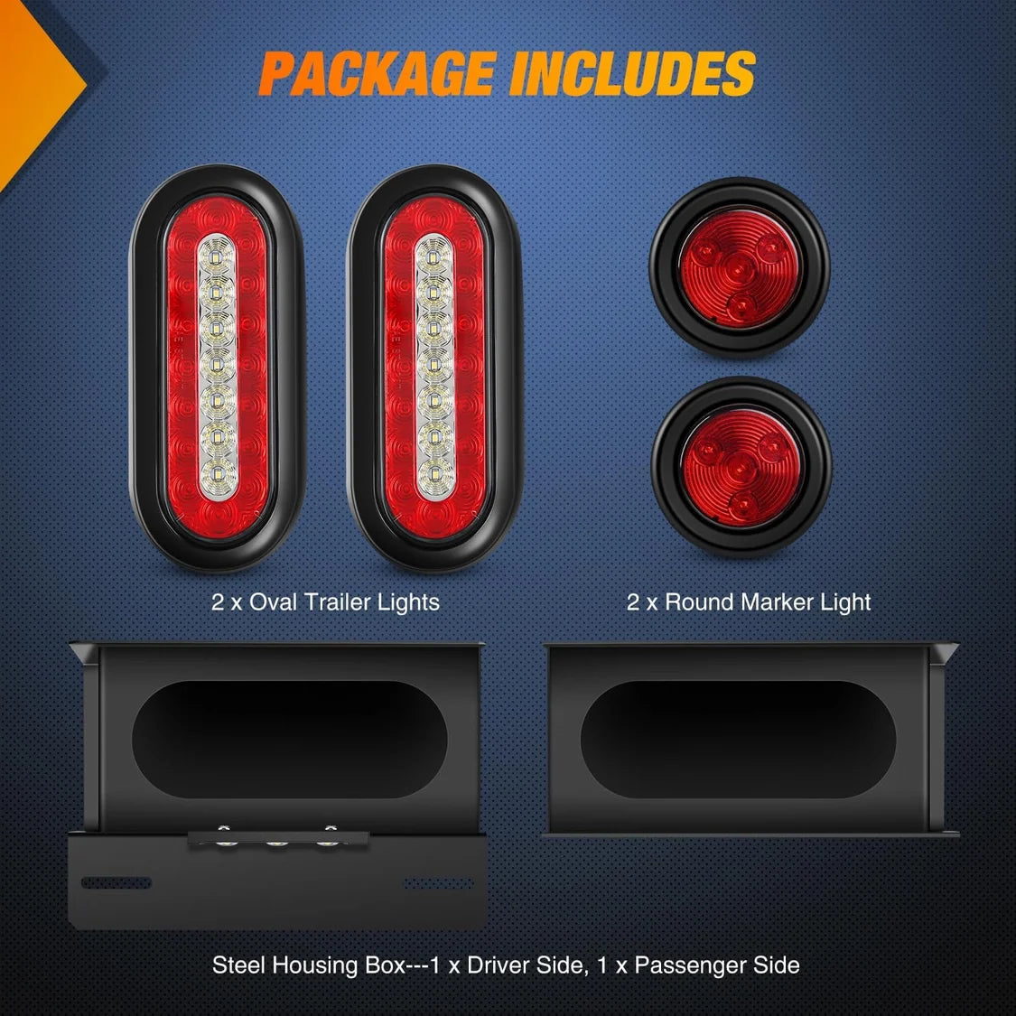 Nilight - 2 PCS Steel Trailer Light Boxes Housing Kit