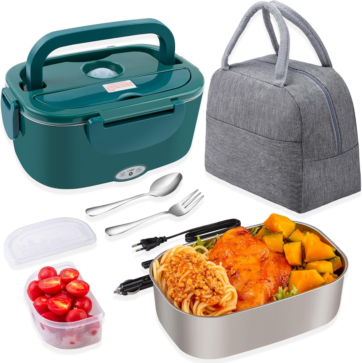 Nifogo Electric Lunch Box Food Heater 80W Heated Lunch Boxes for Men 1.5l Electric Lunch Box for Adults Portable 12/24/110V Heating Lunchbox for Work/Car/Truck with Insulated Bag(1.5L-Green)$27.98