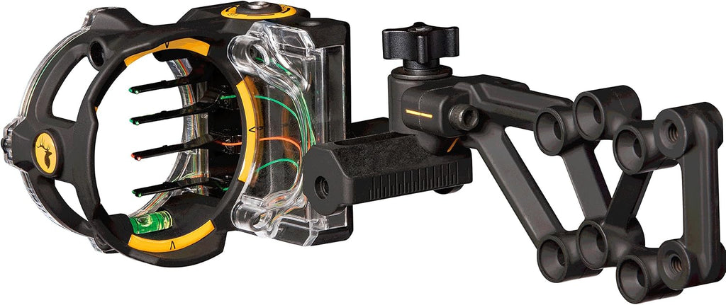 Trophy Ridge React H4 Bow Sight - 4 Pin Sight, Tool Less Windage and Elevation Adustability, 2nd Axis Leveling, Adjustable Click Light, Black