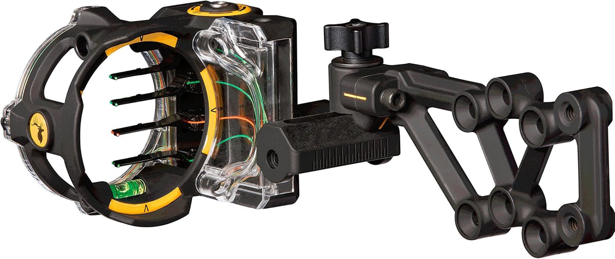 Trophy Ridge React H4 Bow Sight - 4 Pin Sight, Tool Less Windage and Elevation Adustability, 2nd Axis Leveling, Adjustable Click Light, Black