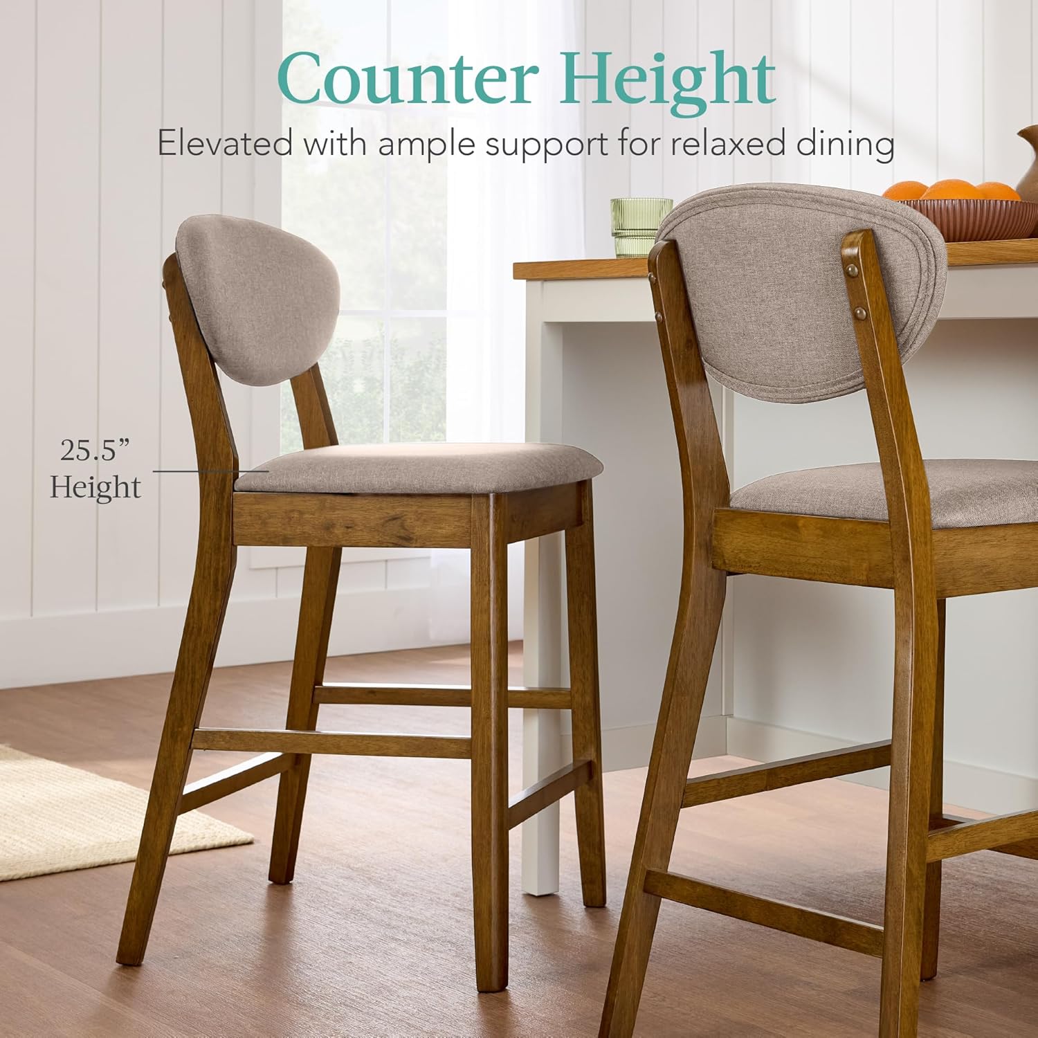 Best Choice Products - Set of 2 Modern Counter-Height Bar Stool Set W/ Upholstered Seat Cushion - Walnut/Grey