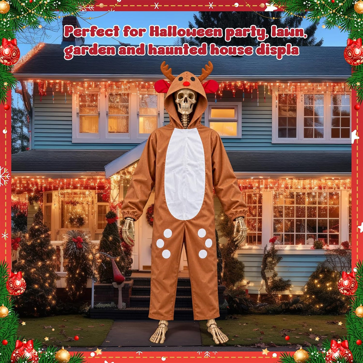 12 ft Skeleton Christmas Costume Set Xmas Deer Skeleton Outfit Clothes