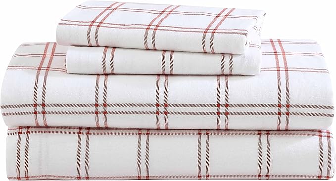 Eddie Bauer- King Sheet Set, Cotton Flannel Bedding Set, Brushed for Extra Softness, Cozy Home Décor (Westridge Plaid Orange, King)