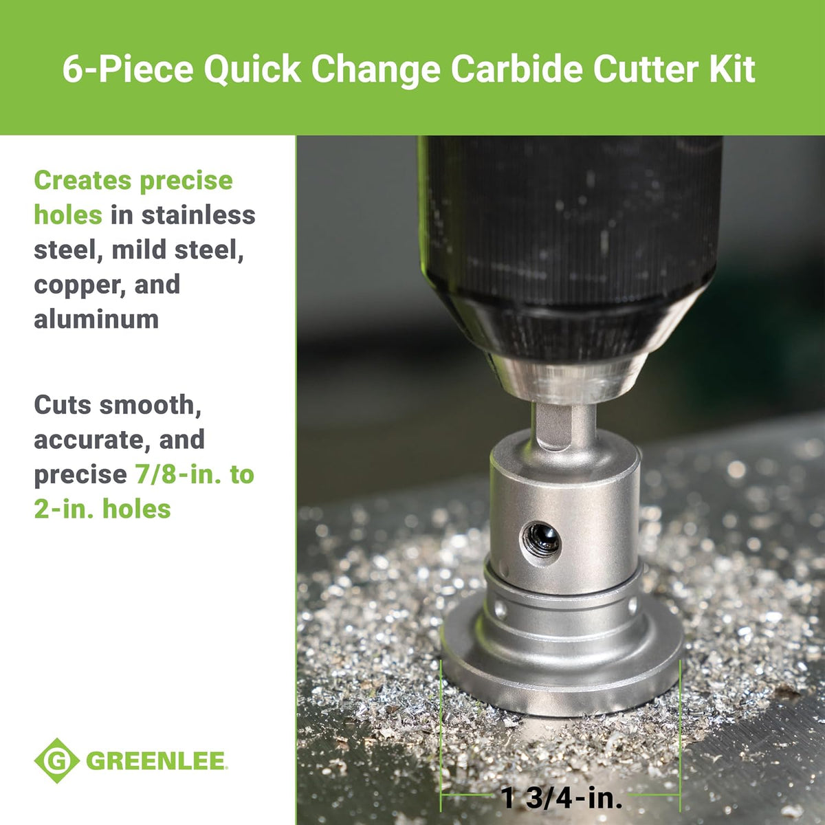 *Greenlee 660 6-Piece Quick Change Carbide-Tipped Unfinished Hole Cutter Set, 7/8" - 2"