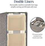 Best Choice Products - Large Water Hyacinth Double Laundry Hamper Basket w/ 2 Liner Bags - Grey