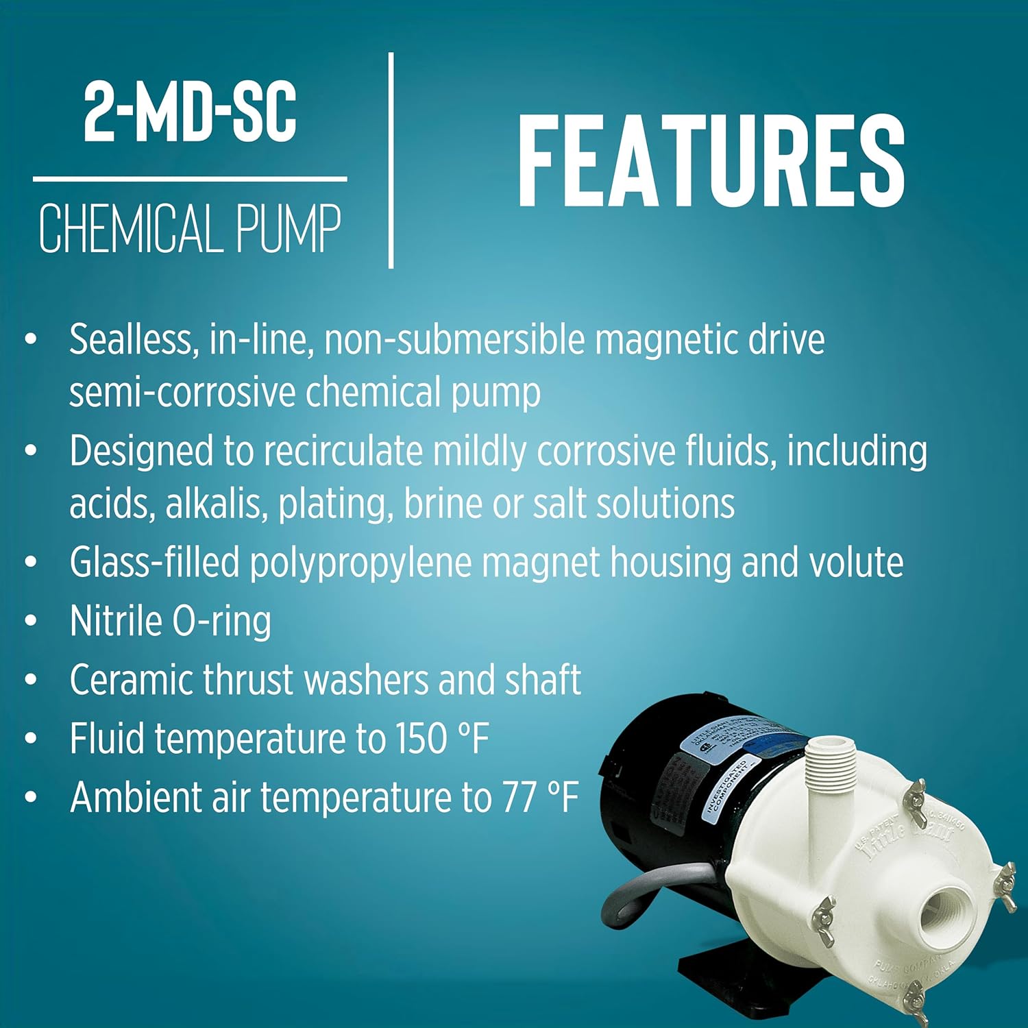Little Giant 115 Volt, 1/25 HP, 510 GPH 2-MD-SC Non-Submersible Semi-Corrosive Chemical Magnetic Drive Pump