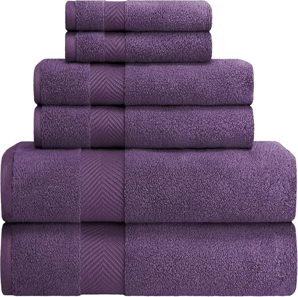SUPERIOR Zero Twist 100% Cotton Bathroom Towel 6pc, Grape Seed