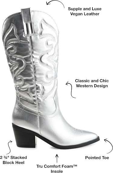 Journee Collection Women's Chantry Western Boots, Silver, 12
