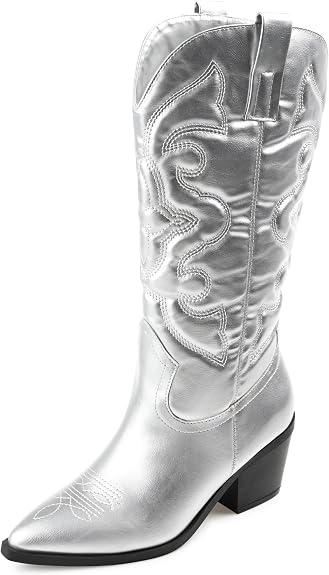 Journee Collection Women's Chantry Western Boots, Silver, 12