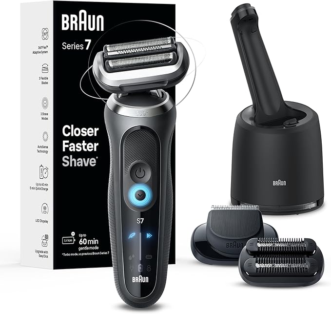 Braun Electric Shaver for Men, Series 7 7185cc, Holiday Gifts for Men, Wet & Dry Shave, Shaving Kit with SmartCare Center and Beard Trimmer