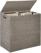 Best Choice Products - Large Water Hyacinth Double Laundry Hamper Basket w/ 2 Liner Bags - Grey