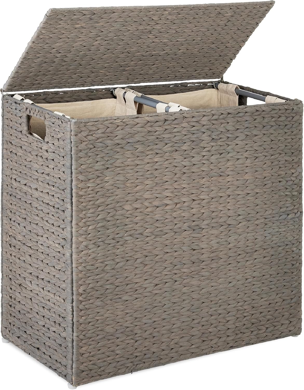Best Choice Products - Large Water Hyacinth Double Laundry Hamper Basket w/ 2 Liner Bags - Grey